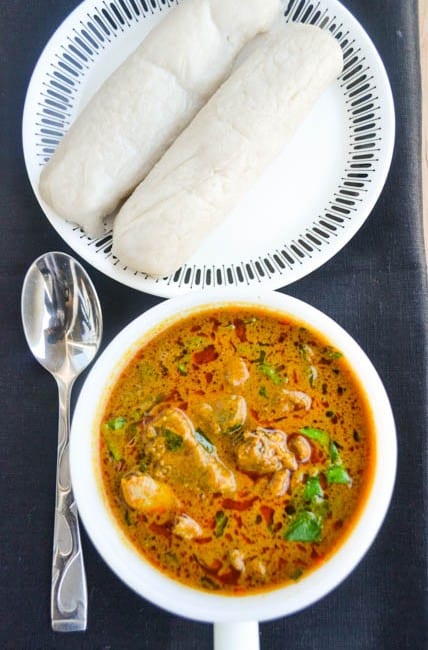 Kwacoco with mbanga or palm nut soup