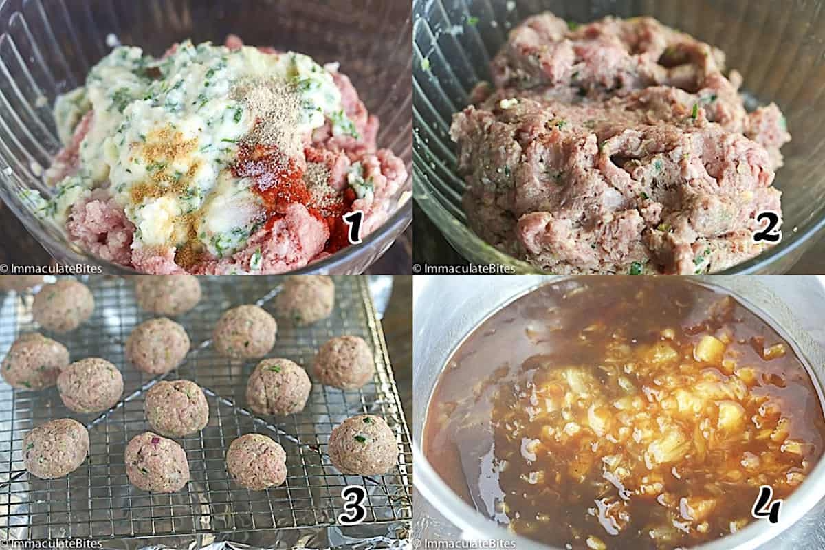 Mix the ingredients, form the balls, and make the sauce while they bake