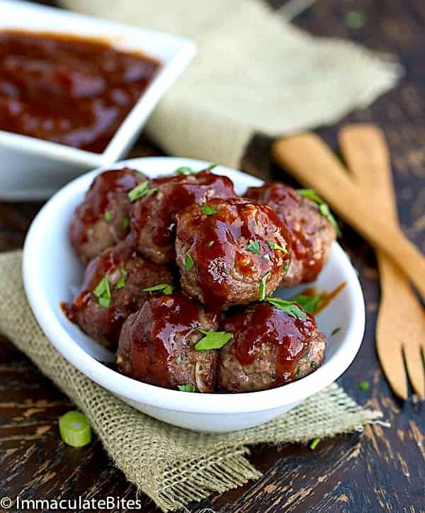 Tangy, sweet pineapple glazed meatballs ideal for a game-day appetizer