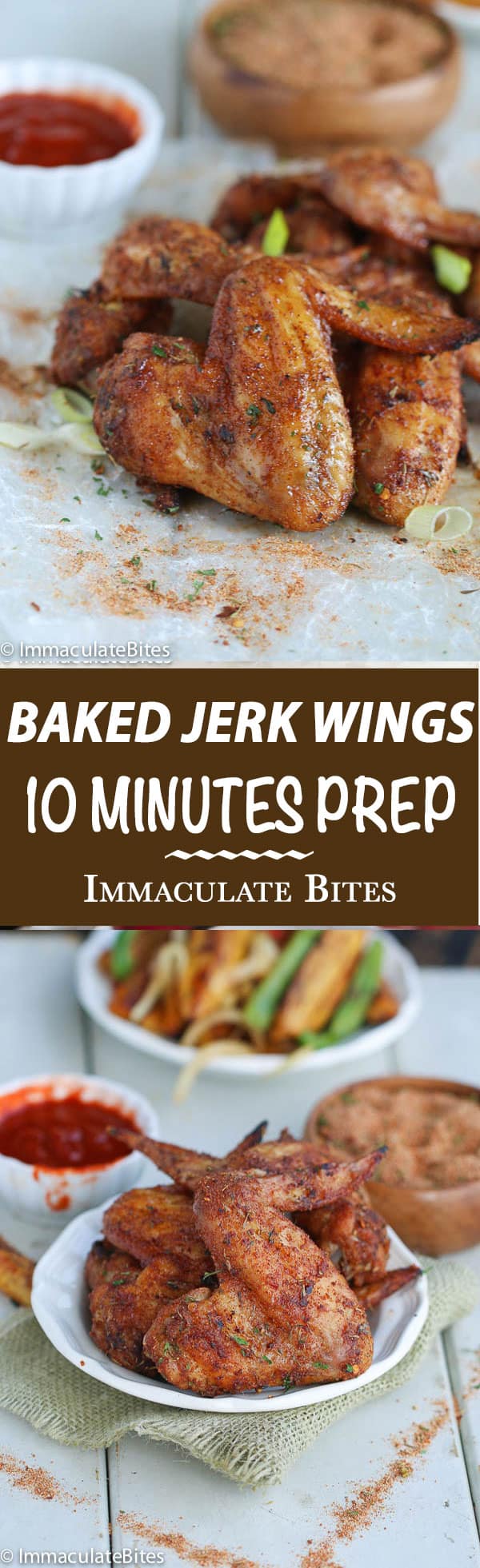 Crispy Baked Jerk Chicken Wings with an amazing blend of herbs, heat and spices. 10 mins prep. Great for kids. Paleo