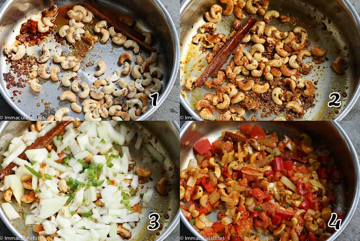 Toast the cashews and spices, then add the rest of the flavors