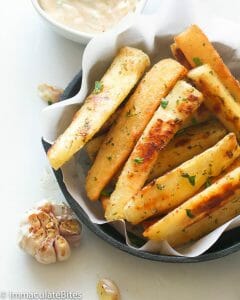 Yucca Fries & Roast Garlic Aioli - Immaculate Bites