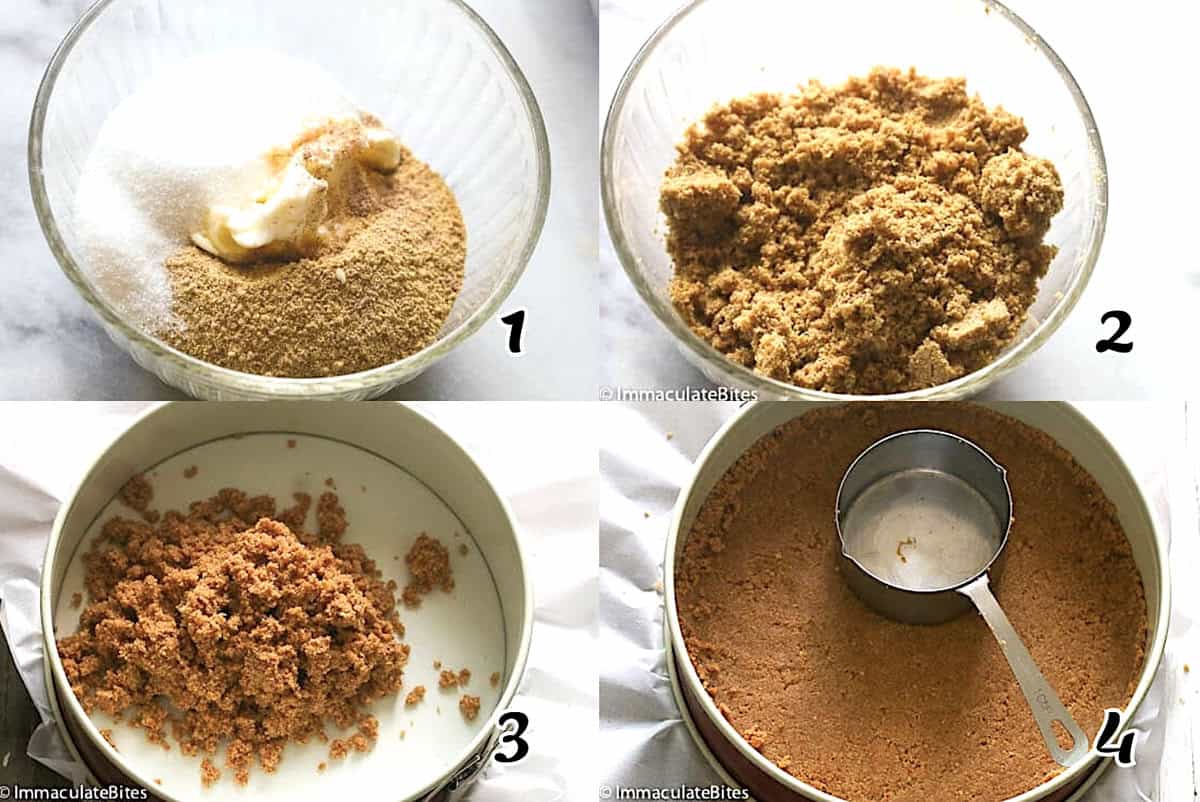 Mix the crust ingredients and line a springform pan