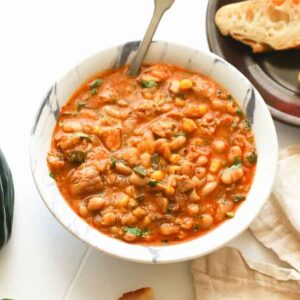 Serving up a soul-satisfying bowl of white bean chicken chili with crusty bread