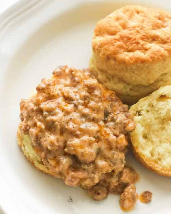 Biscuits and Sausage Gravy - Immaculate Bites