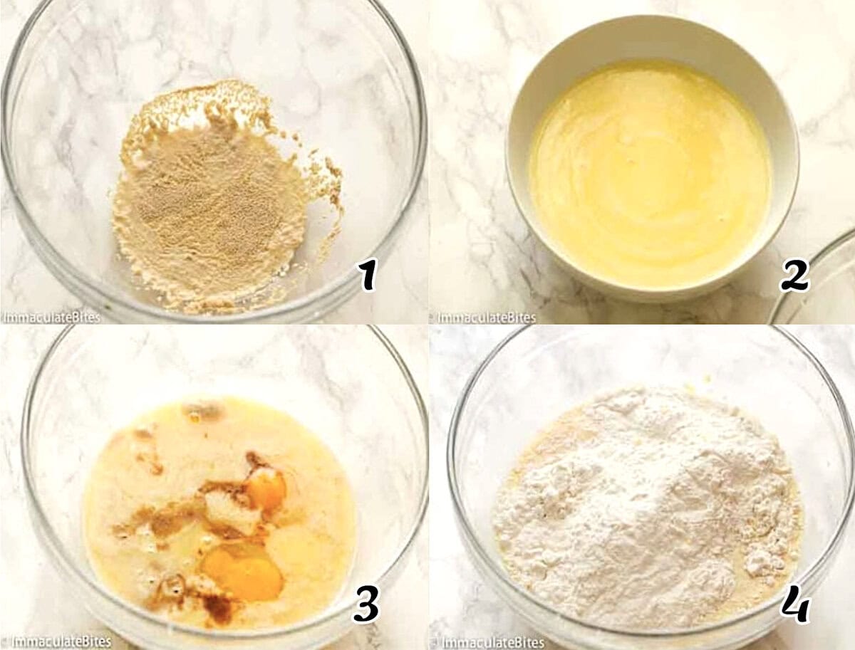 Activate yeast, mix wet ingredients and dry ingredients