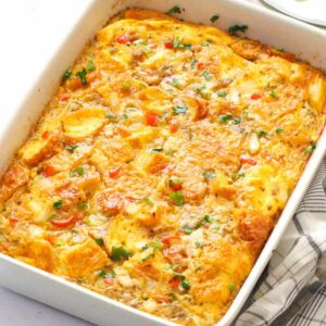 Sausage Egg Casserole fresh from the oven ready for breakfast, lunch or dinner