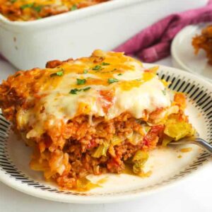 Enjoying slice of cabbage roll casserole