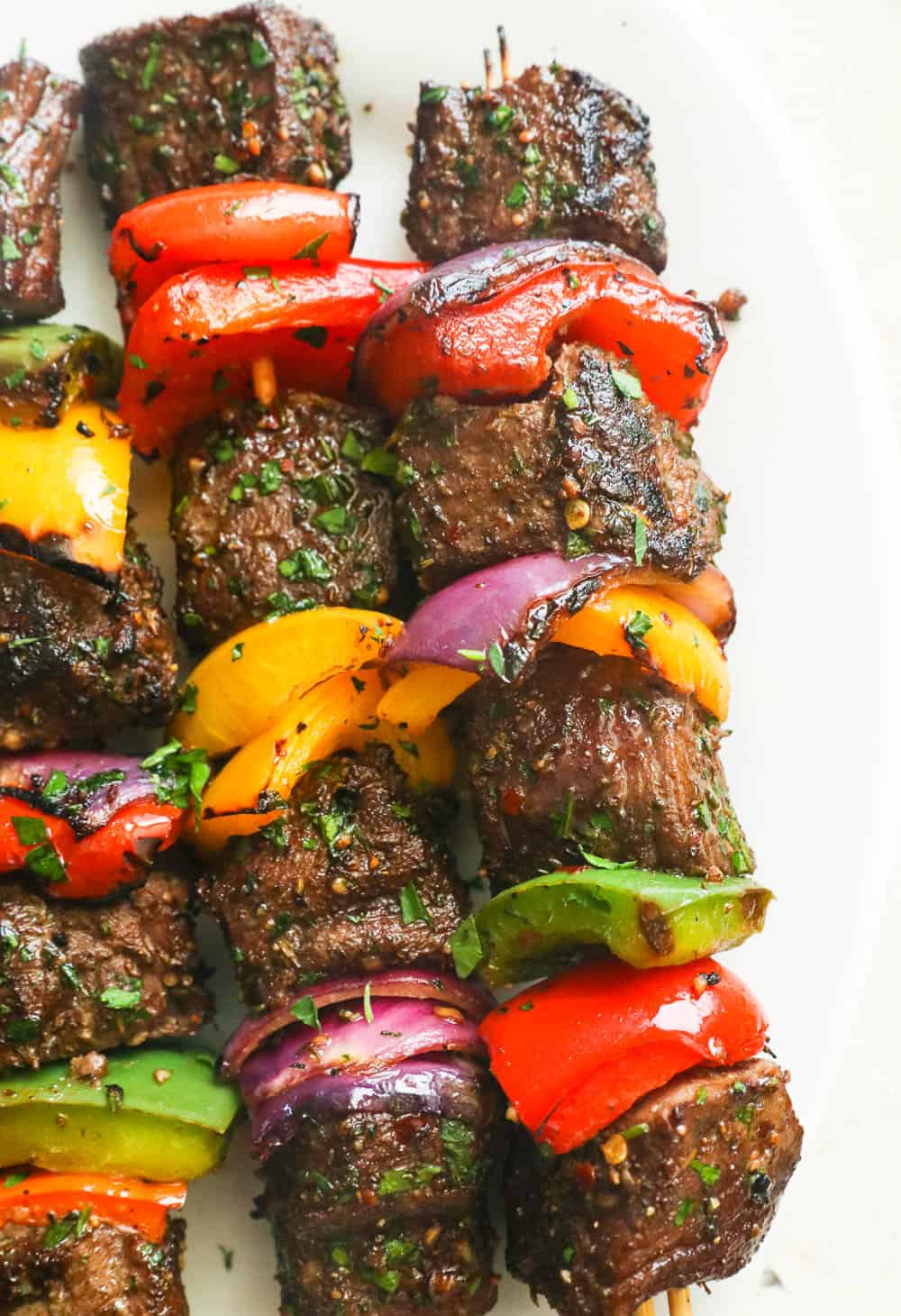Steak Kabobs served in a plate