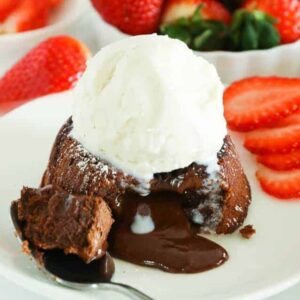 Chocolate Molten Lava Cake with a scoop of vanilla ice cream on top