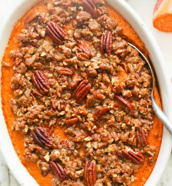 Sweet Potato Casserole with Pecans - Immaculate Bites