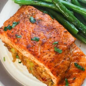 Crab Stuffed Salmon with Beans