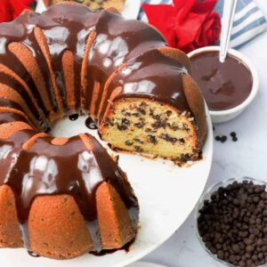 Serving up insanely delicious Chocolate Chip Bundt Cake