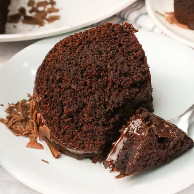 Getting ready to take a delicious bite of chocolate bundt cake for the ultimate comfort food