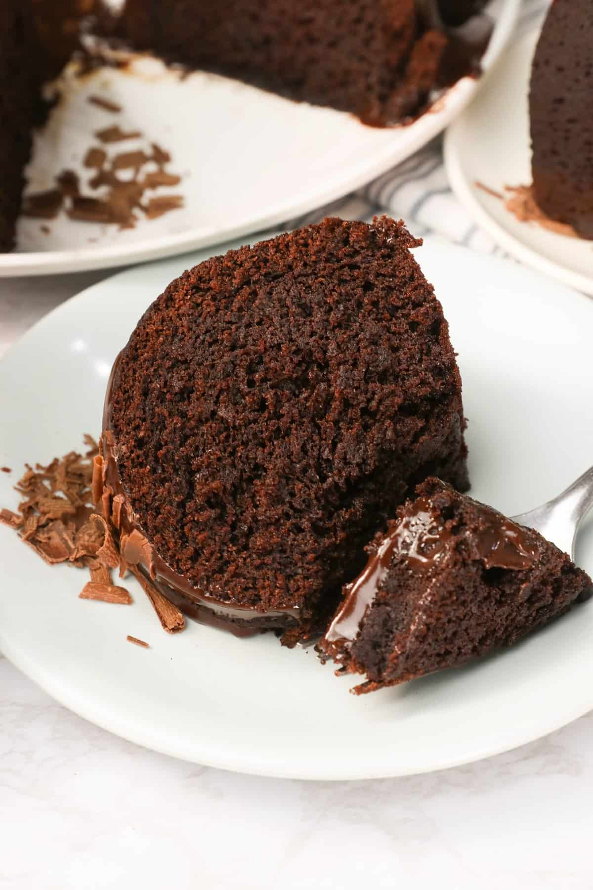 Getting ready to take a delicious bite of chocolate bundt cake for the ultimate comfort food