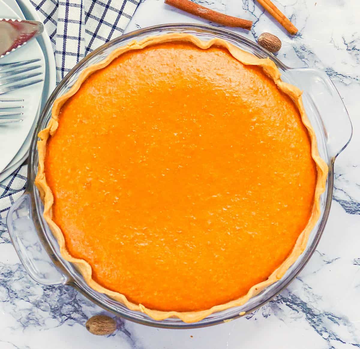 Freshly baked Condensed Milk Sweet Potato Pie  cooling for the holidays