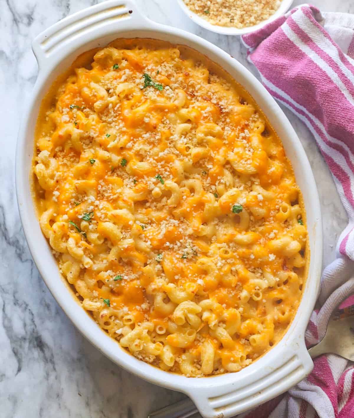 Fresh from the oven Velveeta mac and cheese for an easy Southern classic