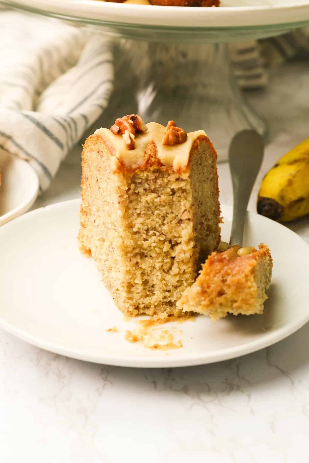 Taking a decadent bite of pure comfort food banana bundt cake