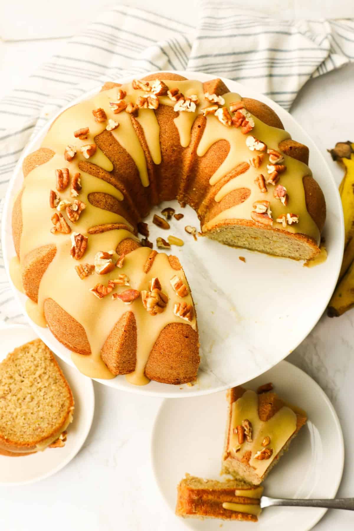 Enjoying a decadent slice of banana bundt cake