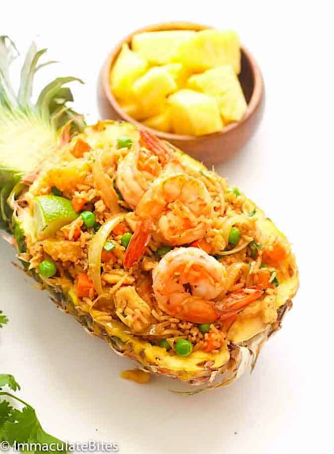 Enjoy pineapple fried rice in a pineapple shell