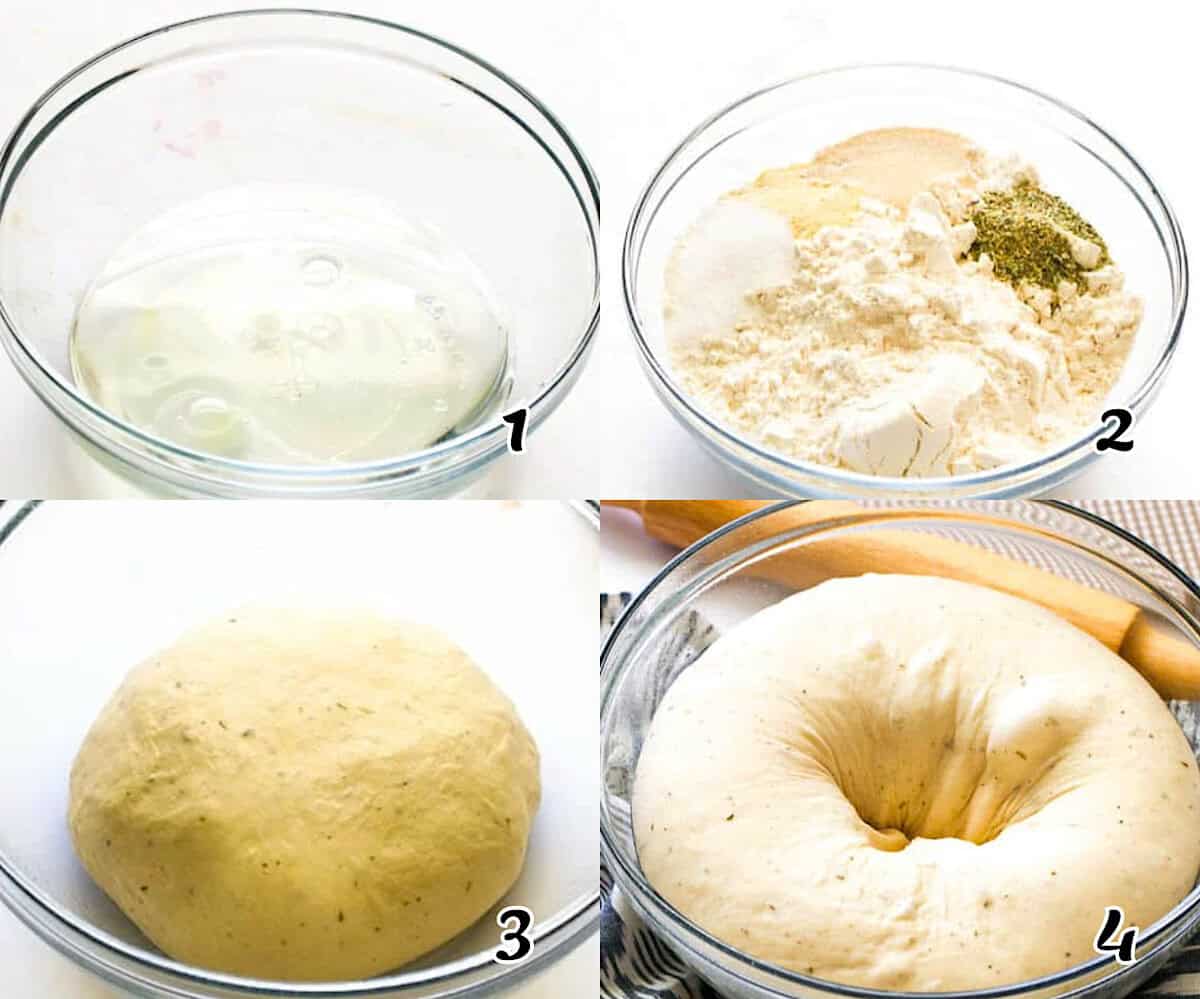 Activate the yeast, mix the dry ingredients, combine the yeast and flour, knead, and let it rise