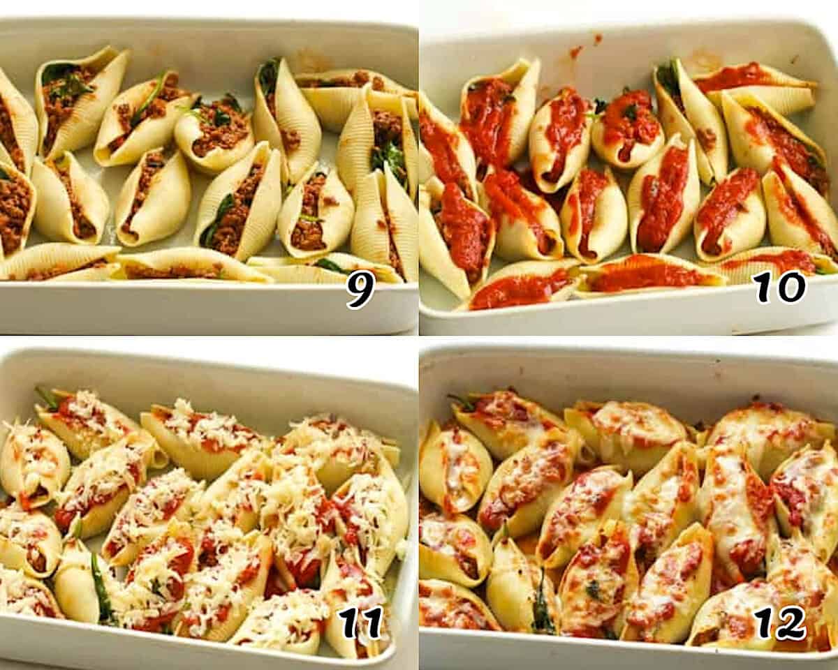 Stuff the pasta with the meat filling, top with more sauce, top with cheese, and bake