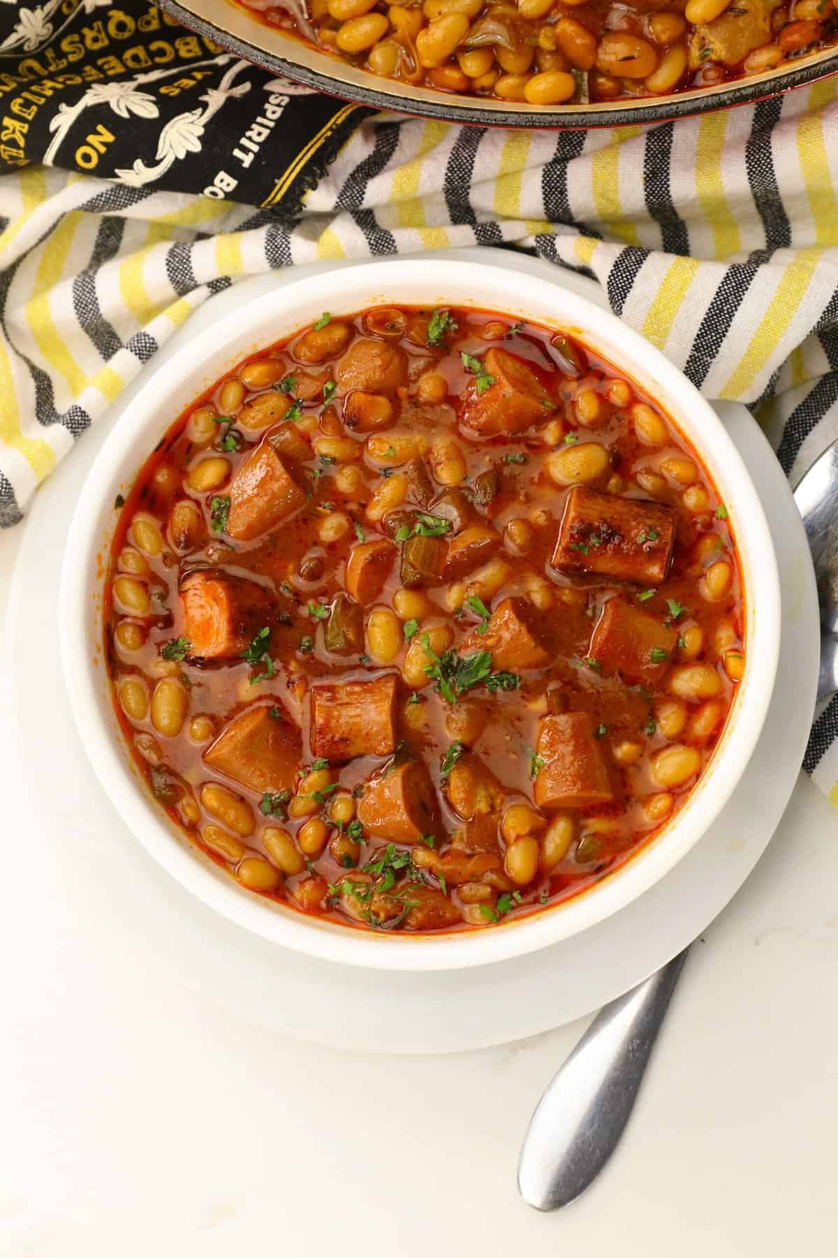 Serving up a comfort food bowl of frank and beans (beanie weenies)