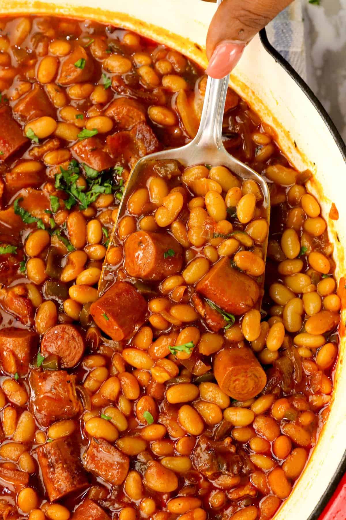 Serving up a scoop of frank and beans for a kid-approved meal