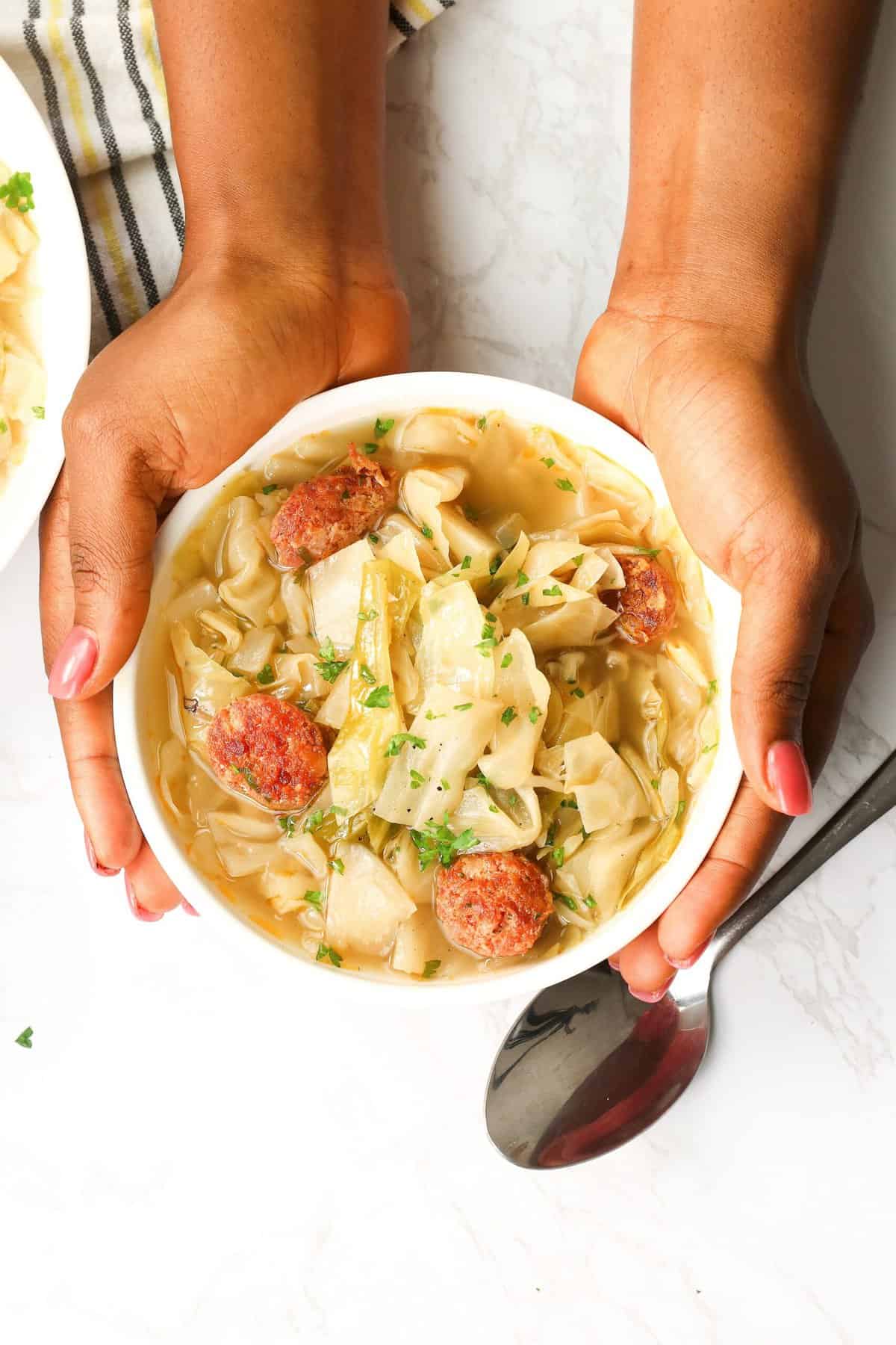 Enjoying a hearty bowl of smothered cabbage for pure Southern goodness