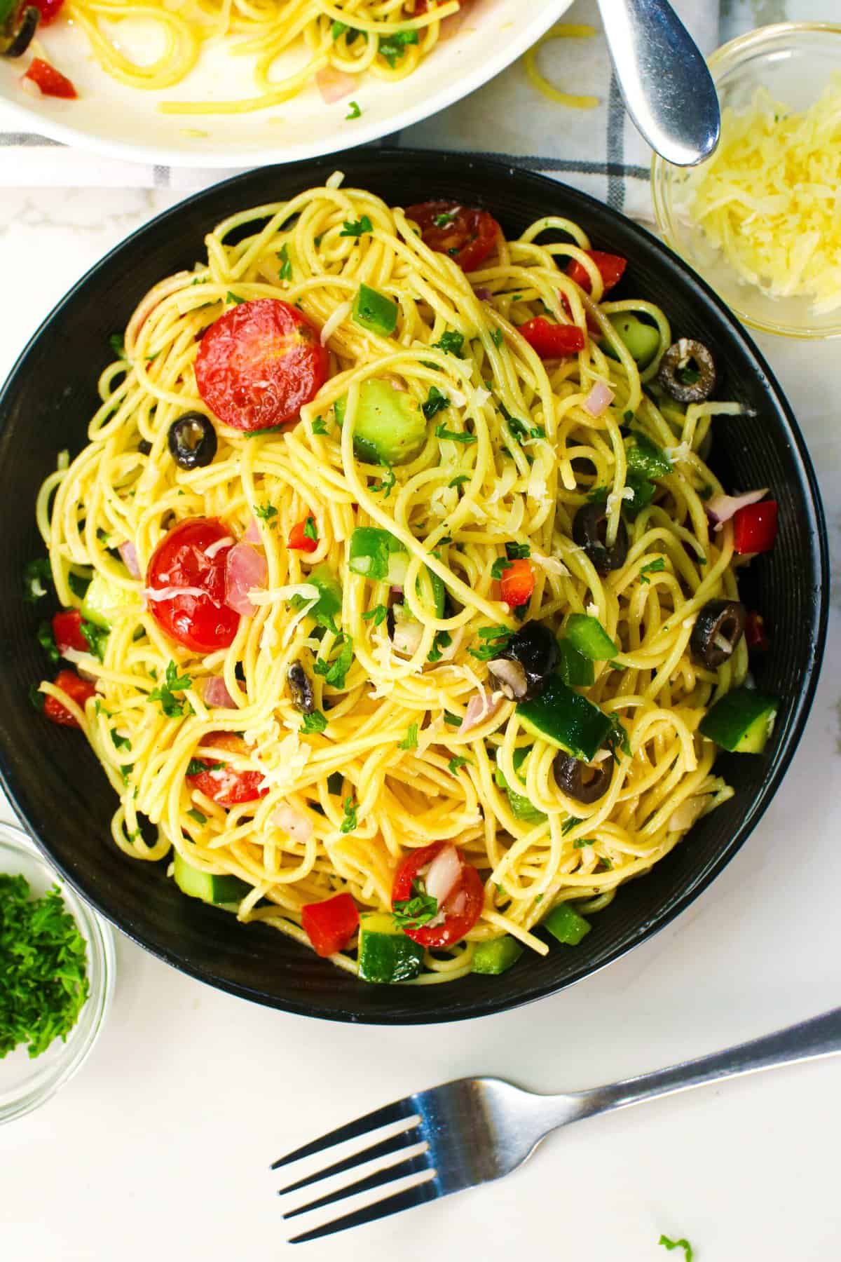 Serving up a refreshing and healthy California spaghetti salad