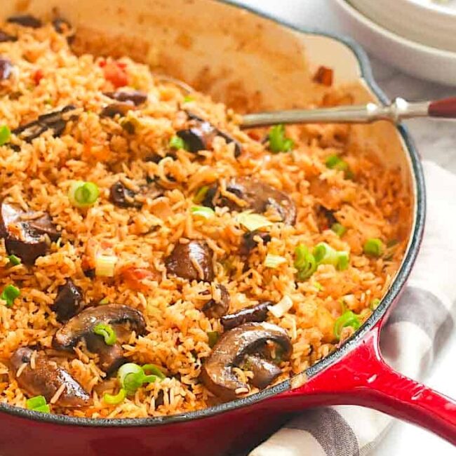 Serving up freshly made mushroom rice for pure comfort food