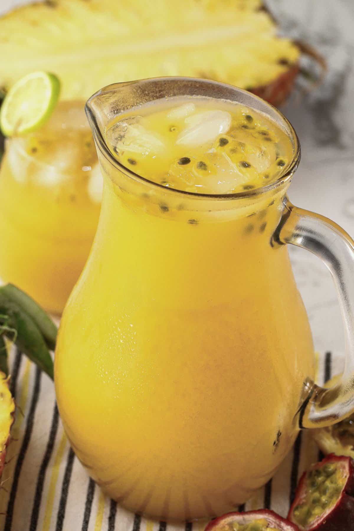 An insanely comforting pitcher of pineapple passion fruit lemonade