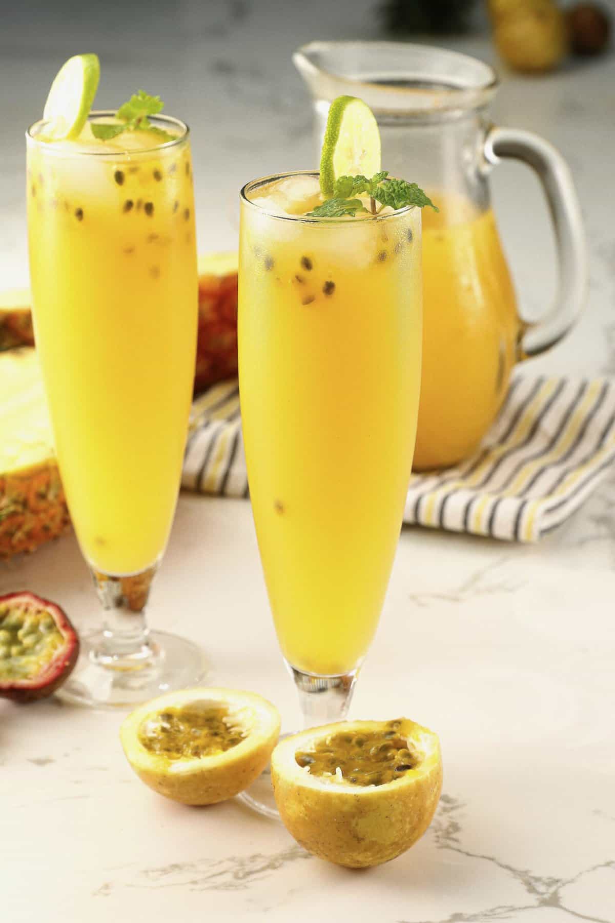 Cool tall glasses of pineapple passion fruit lemonade wine coolers