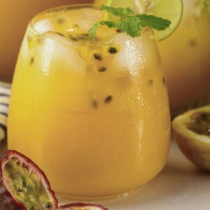 Enjoying a refreshingly fruity glass of pineapple passion fruit lemonade