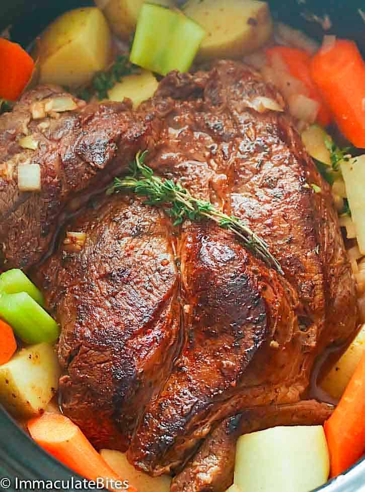 Steaming hot and fresh slow cooker pot roast for an easy one-pot meal