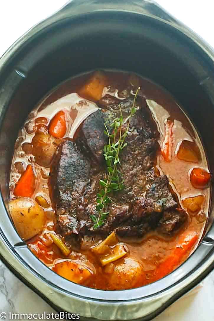 Slow cooker pot roast done and ready to make the gravy