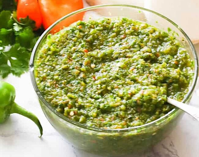 A bowl of freshly pureed sofrito ready for your favorite recipe