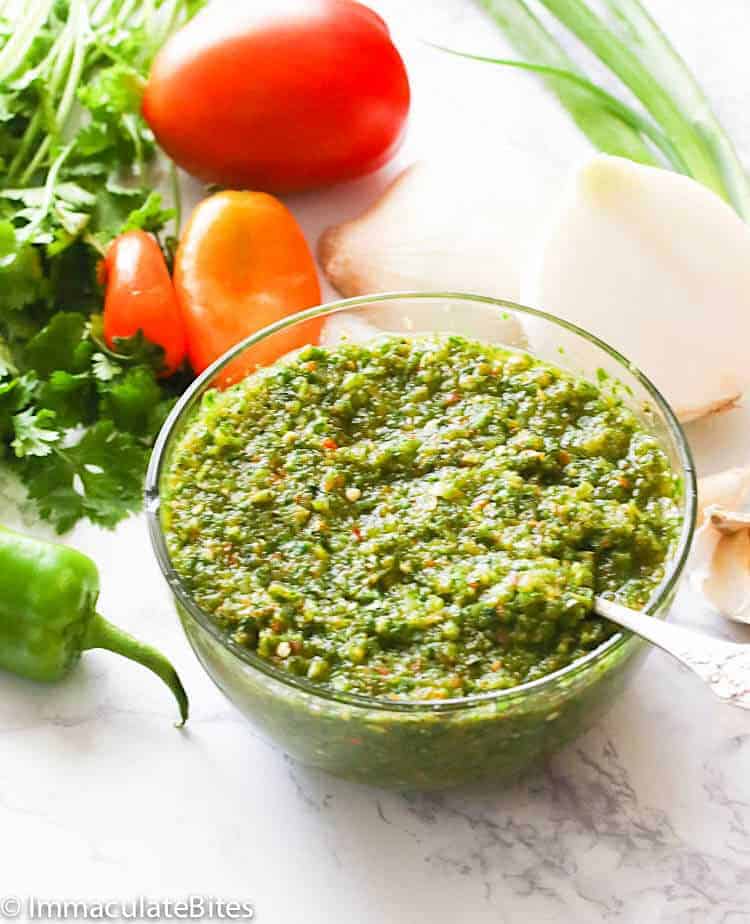 A bowl of freshly pureed sofrito ready for your favorite recipe