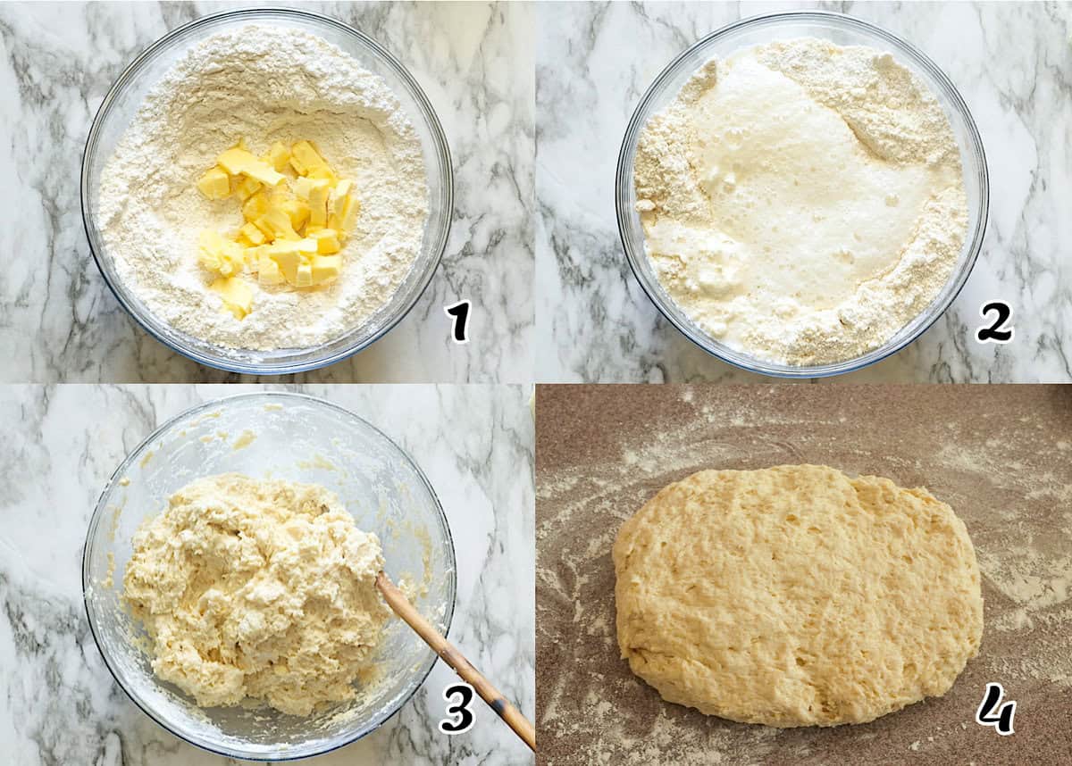 Cut in the butter, add the soda and sour cream, and make a dough