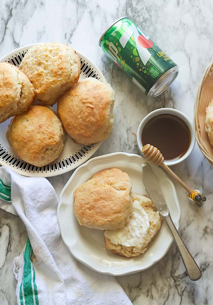 Enjoying 7UP biscuits with butter and honey