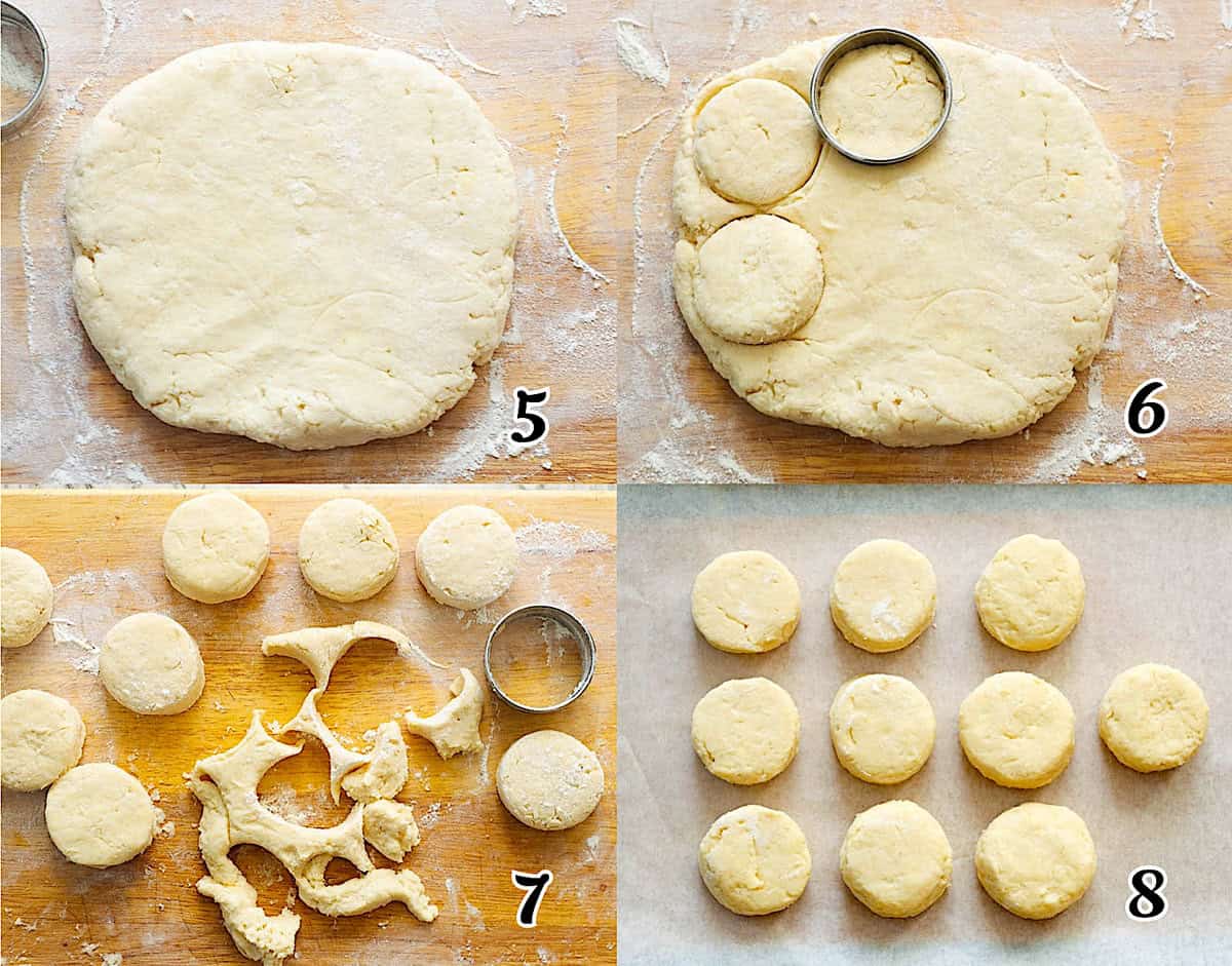 Roll out the dough, cut the biscuits out, and arrange on a baking sheet