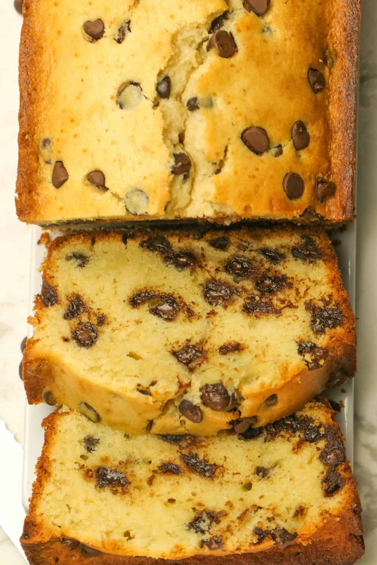 Fresh from the oven (cooled of course) chocolate chip pound cake ready to make someone happy