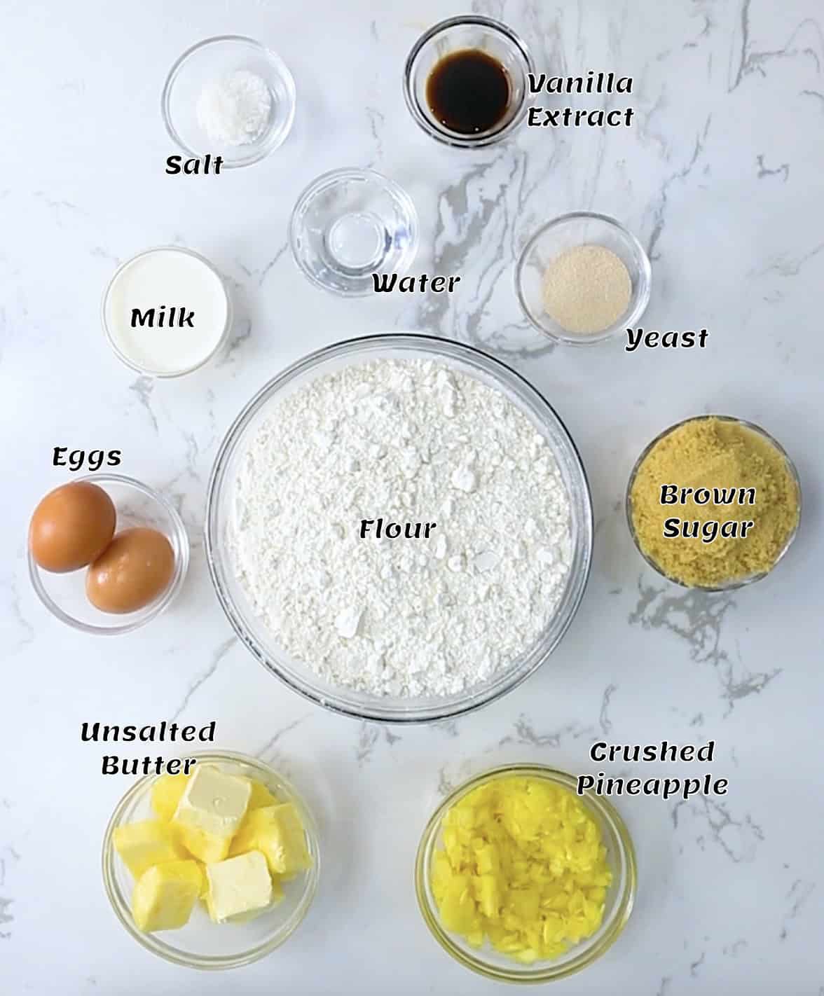 Ingredients needed to make Hawaiian rolls