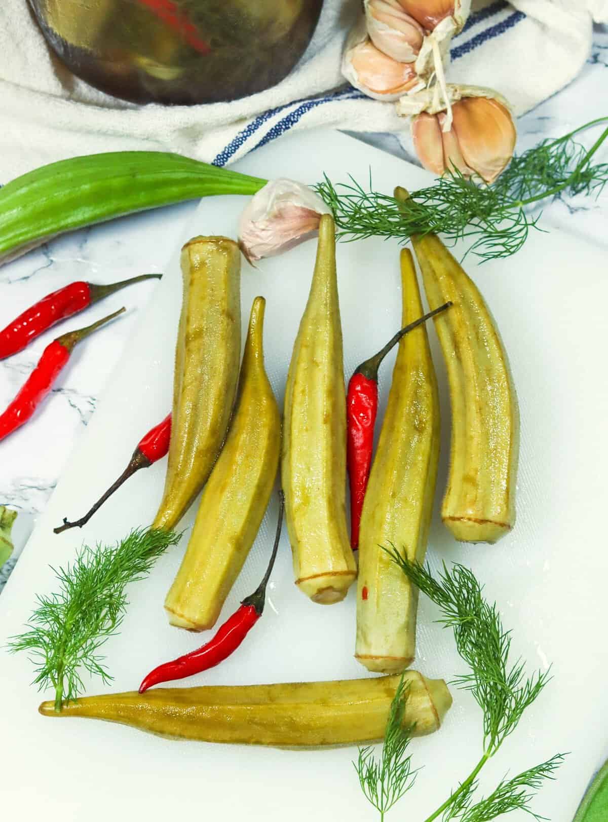 Insanely delicious pickled okra cured and ready to enjoy