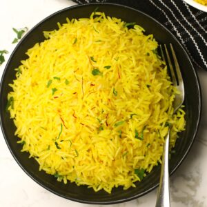 An insanely gorgeous bowl of saffron rice ready to impress