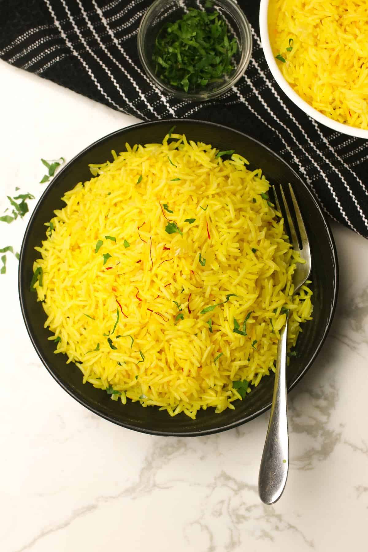 An insanely gorgeous bowl of saffron rice ready to impress