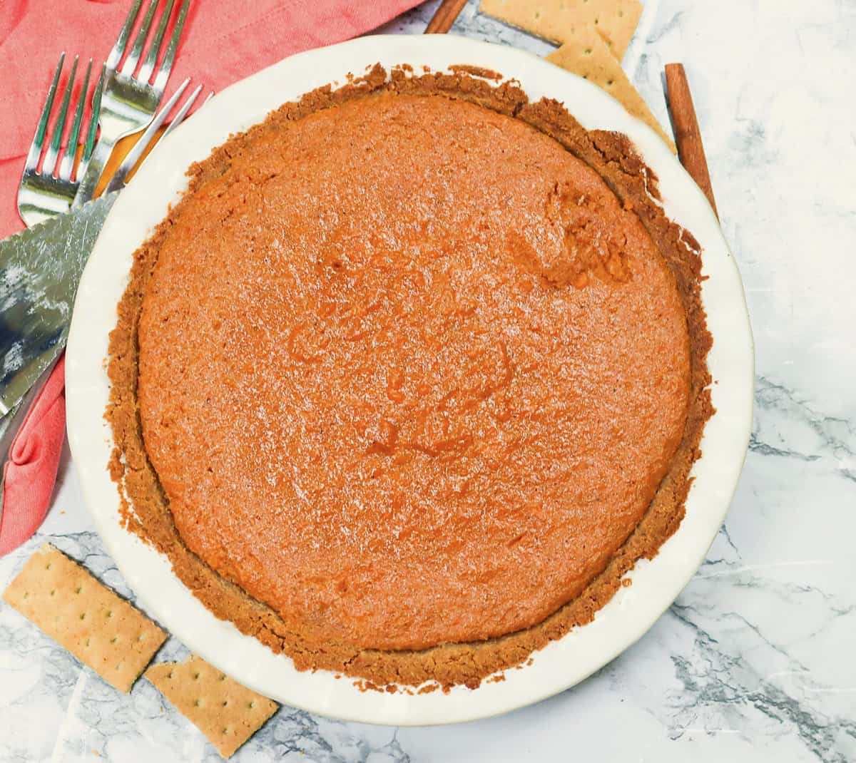 Super easy sweet potato pie with a decadent graham cracker crust