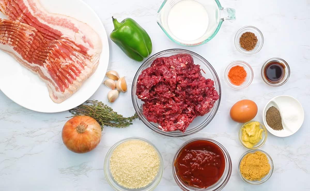 Bacon-wrapped meatloaf ingredients