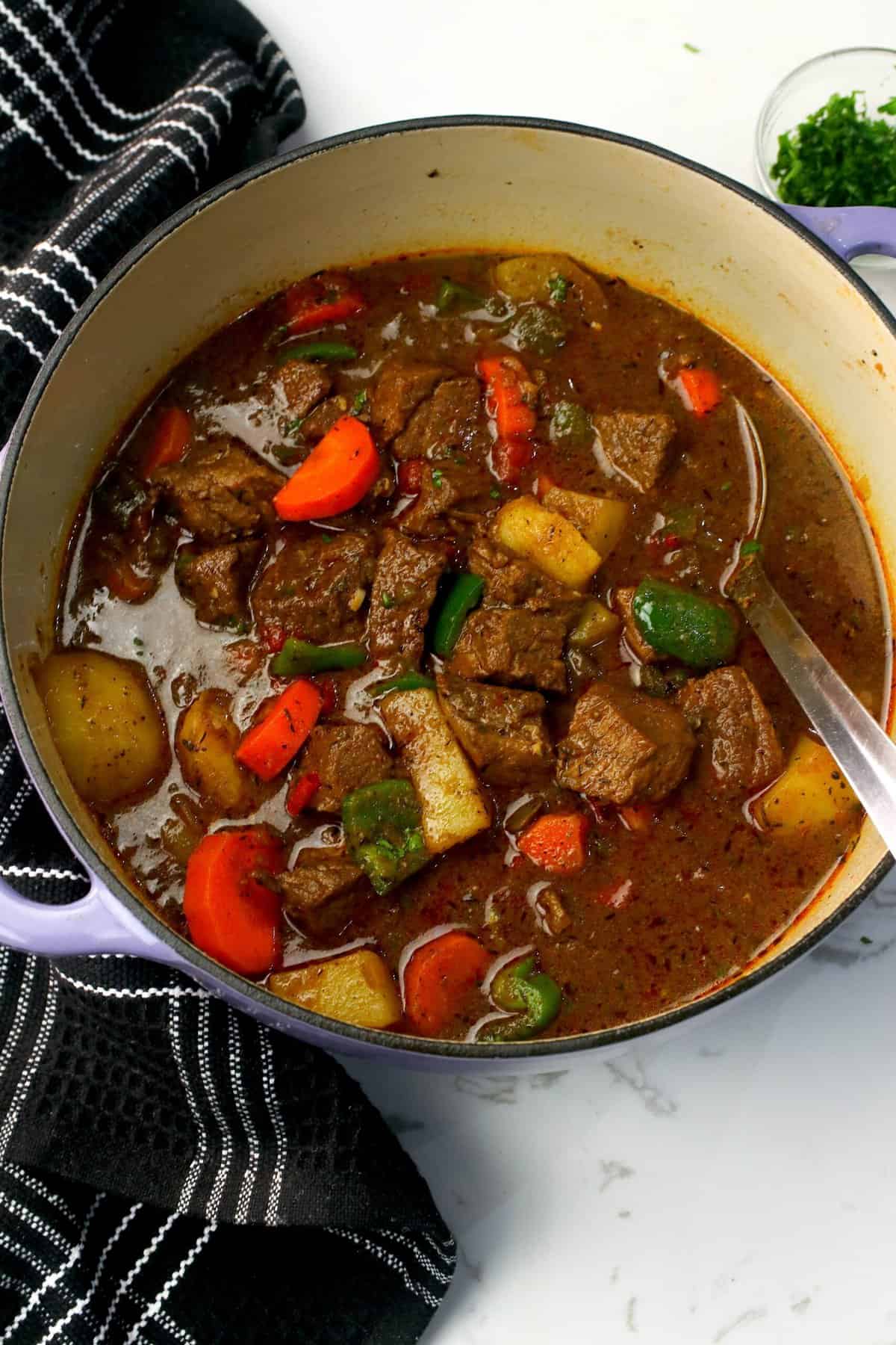 A fresh pot of Jamaican brown beef stew