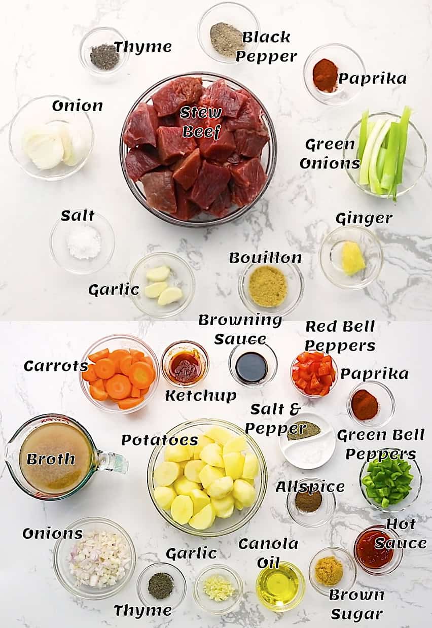 Brown beef stew ingredients